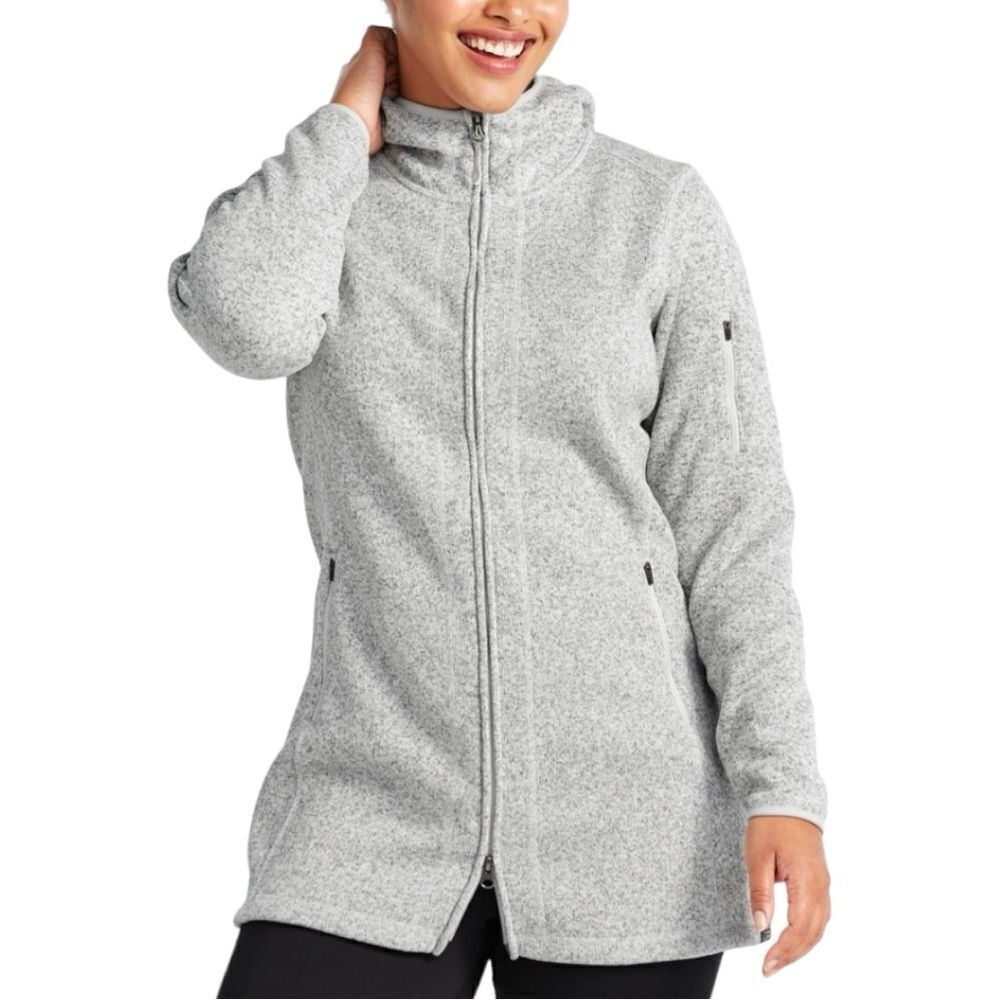 L.L.Bean Sweater Fleece Coat grey casual rugged construction Women's Size S.